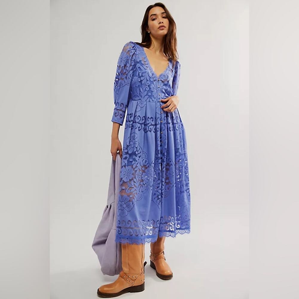 Free People Shadow Dance Midi Dress In Persian Jewel Xs